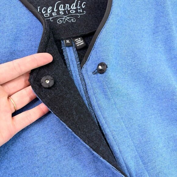 Icelandic Design Jacket Womens XL Blue Black Trim Wool Snap Closure Blazer - Picture 7 of 10